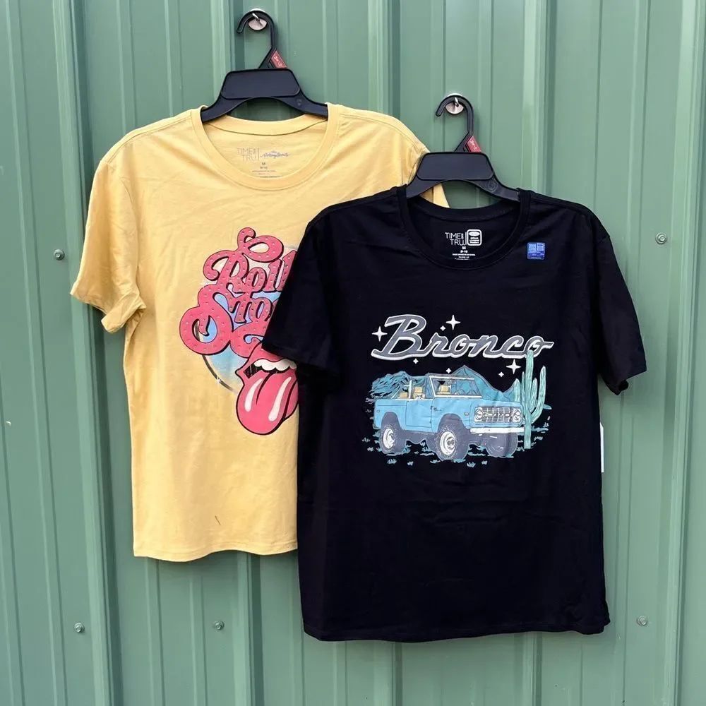 Women’s Rolling Stones & Ford Bronco Soft Comfy T-Shirts 2-Pack Size M